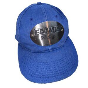 Flum's Racing Metal Tin Logo Blue Strapback Hat Cap Laser Engraved